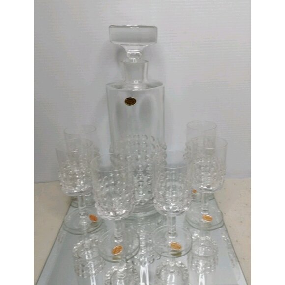 Crystal Decanter & 6 Glasses Whiskey Bourbon Crystal Poland Original Sticker MCM - Picture 8 of 16